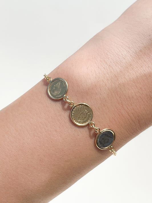VINTAGE 18K SOLID GOLD COIN BRACELET