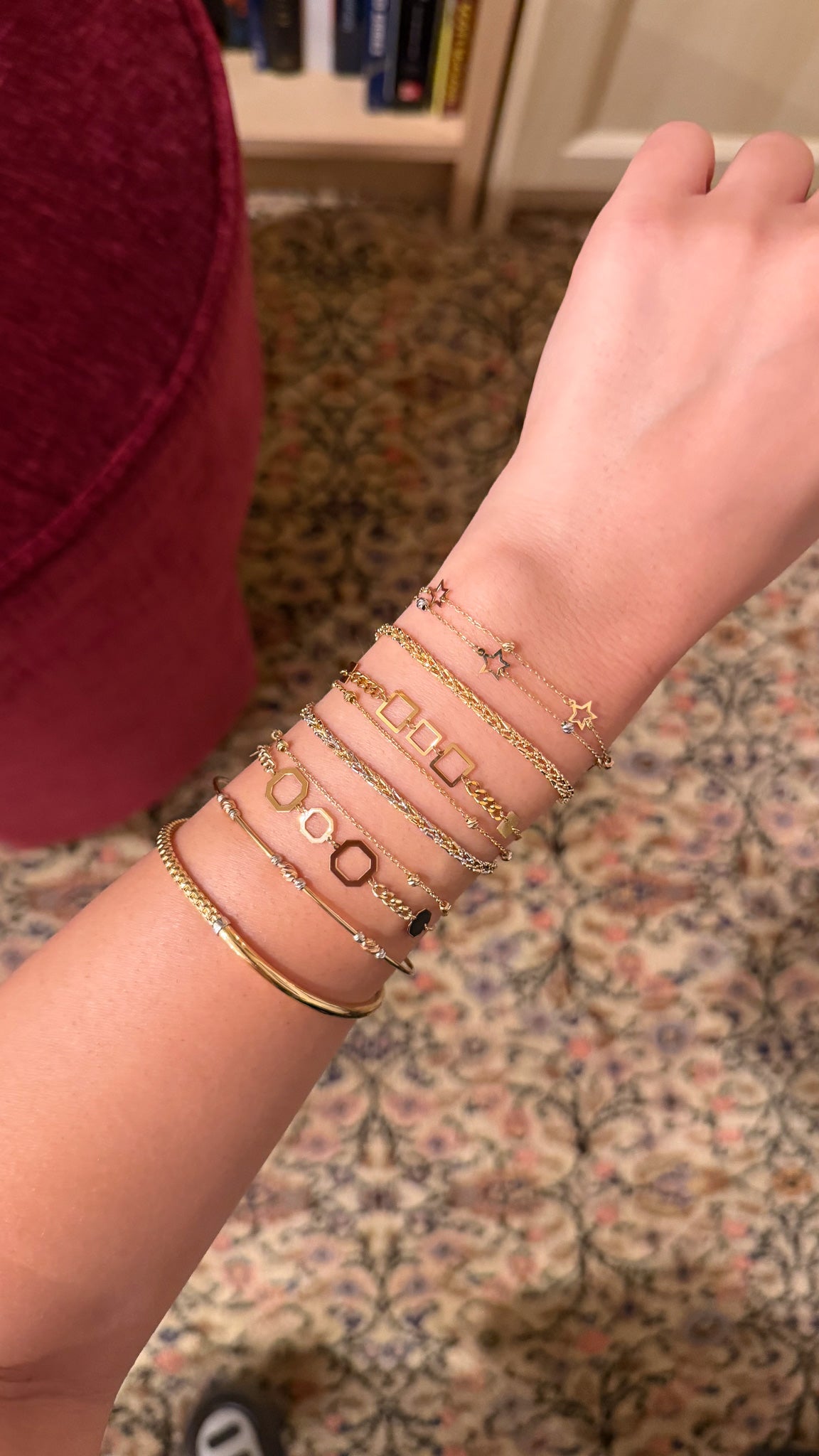 Stack of 18K solid gold bracelets