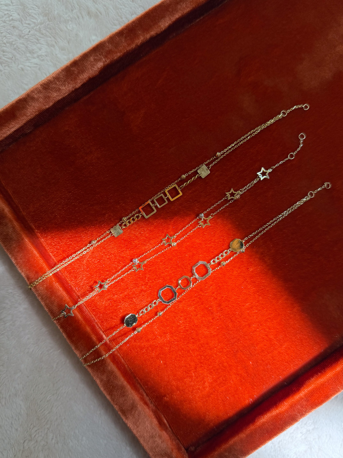 Maya Terra and Star double chain bracelets in 18K solid gold